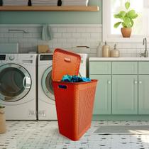 Cesto Para Roupa Suja Retangular 72 Litros Com Tampa Rattan - MARROM