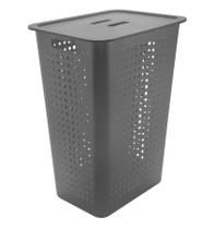 Cesto para Roupas com Tampa em Plástico Chumbo 47L 41x31x55cm - Ou