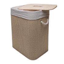 Cesto para Roupas Dobrável Forro Tecido e Tampa Cozy Bambu Cesto para Roupas Dobrável Forro Tecido e Tampa Cozy Bambu