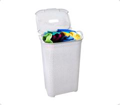 Cesto Para Roupas Roupeiro Organizador Rattan Vime 50 Litros Branco