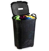 Cesto Para Roupas Roupeiro Organizador Rattan Vime 50 Litros Preto