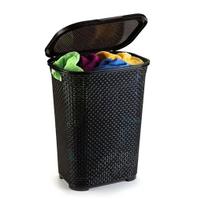 Cesto Para Roupas Roupeiro Organizador Rattan Vime 50 Litros Preto