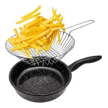 Cesto Peneira 35 cm Cromado Para Frituras Fritadeira Panela Fritar Porções Batata Nuggets Salgados
