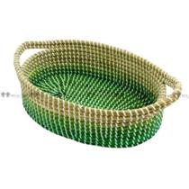 Cesto Pequeno 41cm Oval em Palha Verde