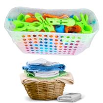 Cesto Plástico Com 36 Prendedores Resistentes E Coloridos Cesto Plástico Com 36 Prendedores Resistentes E Coloridos