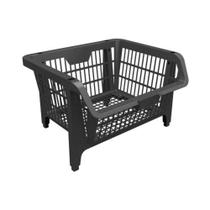 Cesto Plástico Empilhável 43x37cm Preto - Organizador de Estoque e Ferragens
