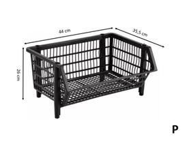 Cesto Plástico Empilhável Pequeno - Preto 43Lx35P