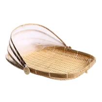 Cesto Porta Bolo E Pão Com Cobertura Retrátil De Bambu Retangular Protetor De Alimentos Tela Retrátil Bambu Mundiart