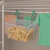 Cesto Prendedor Grande com Gancho para Pendurar Roupas Lavandeira de Plástico Resistente Plasnorthon
