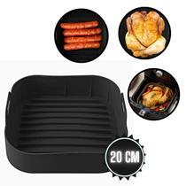 Cesto Protetor De Silicone Fritadeira Air Fryer Antiaderente 20cm Preto