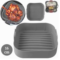 Cesto Protetor De Silicone Fritadeira Cinza Quadrada Air Fryer Antiaderente 16cm