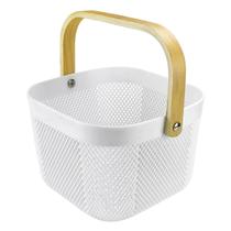 Cesto Quadrado Multiuso Com Alça De Madeira 20X20Cm 7021