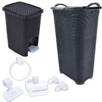 Cesto Rattan 50L +Lixeira Rattan 7L+ Kit Banheiro 5Pç Branco