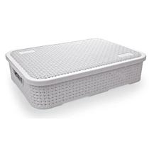 Cesto Rattan Baixo Com Tampa Grande Branco 7 Litros