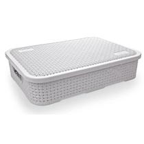 Cesto Rattan Baixo Com Tampa Grande Branco 7 Litros