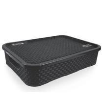 Cesto Rattan Baixo Com Tampa Grande Preto 7 Litros