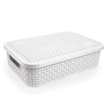 Cesto Rattan Baixo Com Tampa Médio Branco 4,5 Litros