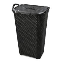 Cesto Rattan Grande C/ Tampa Basculada Preto 50 Litros Arqplast