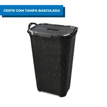 Cesto Rattan Grande Com Tampa Basculada Preto Arqplast Cesto Rattan Grande Com Tampa Basculada Preto Arqplast