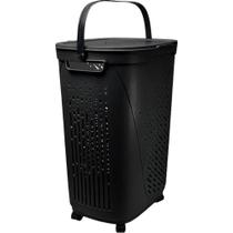Cesto Rattan Linea 50 Litros Roupeiro com Tampa, Alça e Rodízios Ratan Pra Roupas Sujas Brinquedos Organização Multiuso