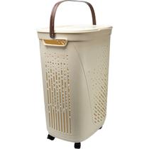 Cesto Rattan Linea 50 Litros Roupeiro com Tampa, Alça e Rodízios Ratan Pra Roupas Sujas Brinquedos Organização Multiuso