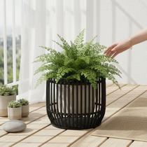 Cesto Rattan Preto Decorativo Organizador Multiuso Casa 46cm