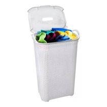 Cesto Rattan Tampa Basculada Branco 50 Litros Lavanderia