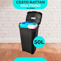 Cesto Rattan Tampa Basculada Com Alça 50 Litros