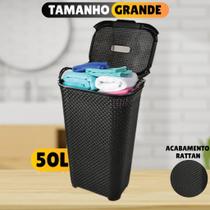 Cesto Rattan Tampa Basculada Preto 50 litros