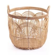 cesto redondo 40cm com alças arcos palha rattan - Oikos