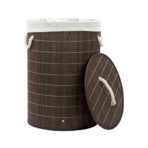 Cesto Redondo Bambu Forrado Com Tampa 47 Litros Banheiro