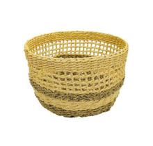 Cesto Redondo Decorativo Fibra Natural Vazada Detalhe Marrom