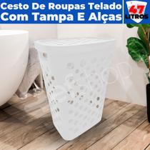 Cesto Retangular Com Tampa Roupas Sujas Banheiro e Lavanderia 55 cm