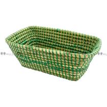 Cesto Retangular Fibra Natural Verde Detalhes Bege