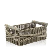 Cesto Retangular Palha Verde Com Detalhe Madeira 31x19