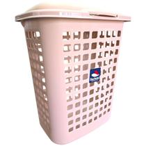 Cesto Rosa Claro Telado Tampa 30L Organização Quarto Bebê Lar