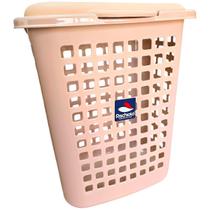 Cesto Rosa Claro Telado Tampa 60L Organização Quarto Bebê Lar