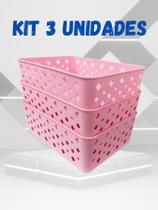 Cesto Rosa Organizador Kit com 3 Peças Guarda Roupa Armário Gaveta