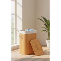 Cesto Roupa Bambu 70L Dobrável C/ Tampa e Forro Beige Cesto Roupa Bambu 70L Dobrável C/ Tampa e Forro Beige