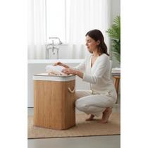 Cesto Roupa Bambu Retangular Natural 60cm C/ Tampa