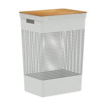 Cesto Roupa Grid Branco Oceano 49L Tampa Bambu 38x28x55,6cm Cesto Roupa Grid Branco Oceano 49L Tampa Bambu 38x28x55,6cm
