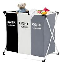 Cesto Roupa Suja 3 Compartimentos Dobrável Lavanderia Organizador