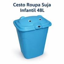 Cesto Roupa Suja Infantil 48L com Tampa Ursinho Organizador Bebê Plástico Resistente