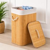 Cesto Roupas Bambu Lindo Elegante Organizador Com Alça E Tampa 50L