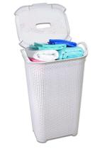 Cesto Roupas Rattan Grande C/ Tampa Basculada 50 LITROS Branco
