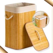 Cesto Roupas Sujas Bambu Forrado Retangular Banheiro Quarto - CLINK