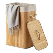 Cesto Roupas Sujas Bambu Retangular Forrado Banheiro Grande