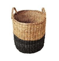 Cesto Seagrass 45cm Grande Detalhe Preto Yoi Fibras Naturais