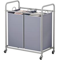 Cesto separador de roupas SUOERNUO, 2 bolsas com rodas giratórias, cinza