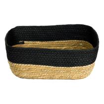 Cesto Trançado De Fibra Natural 32x26x12 Cm Preto E Palha Cesto Trançado De Fibra Natural 32x26x12 Cm Preto E Palha